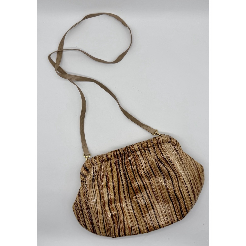 Vintage J Renee Snake Print Shoulder Bag Brown Tan Faux Snakeskin Purse